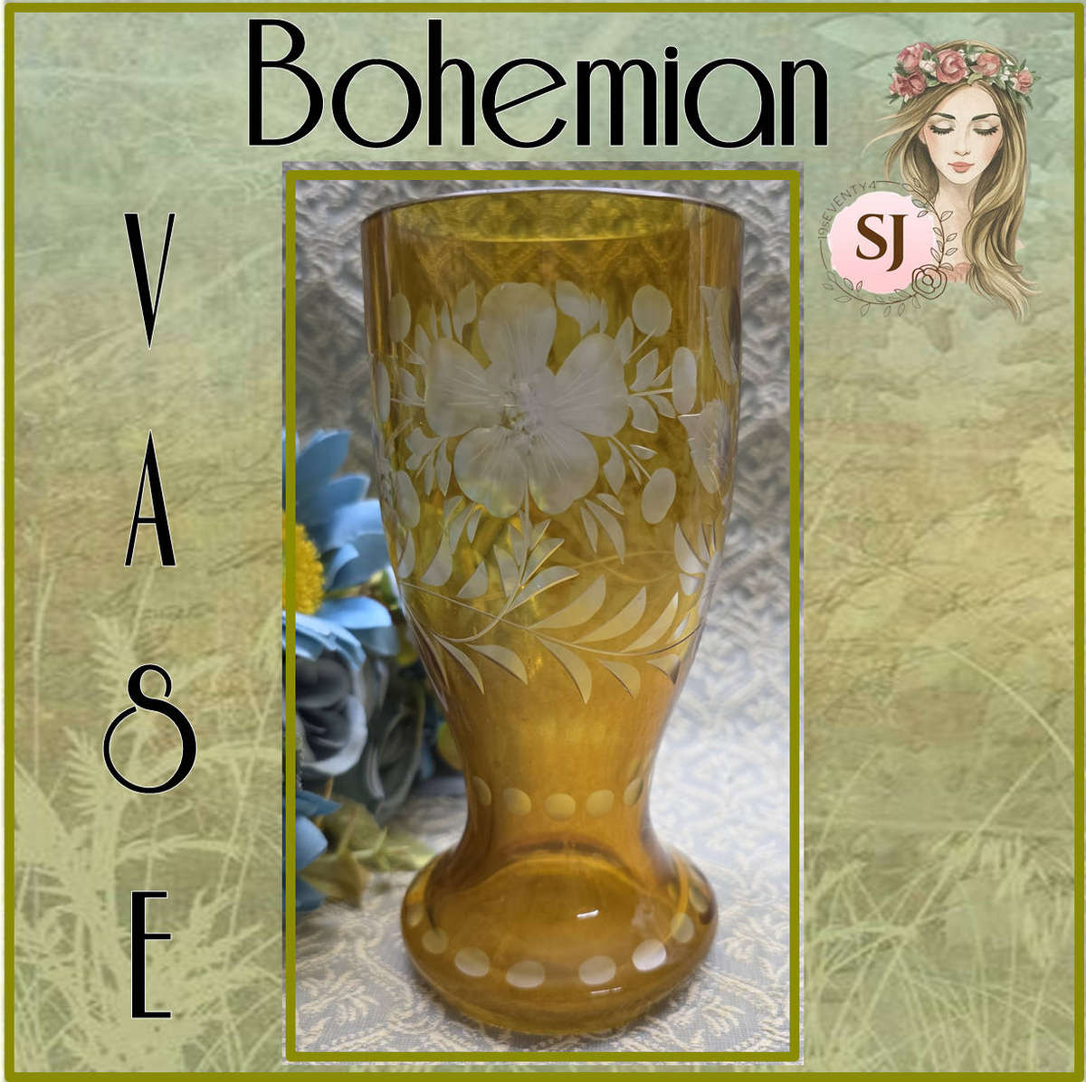 Vintage Czech Bohemian Glass Amber Vase