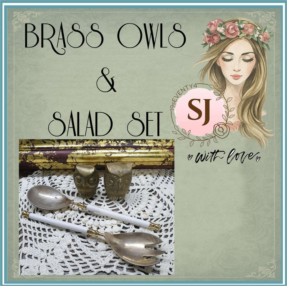 BRASS OWLS AND SALAD SET