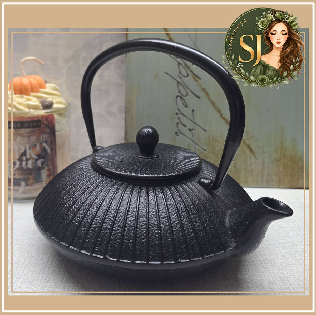 Japanese Tetsubin cast iron teapot & two cups