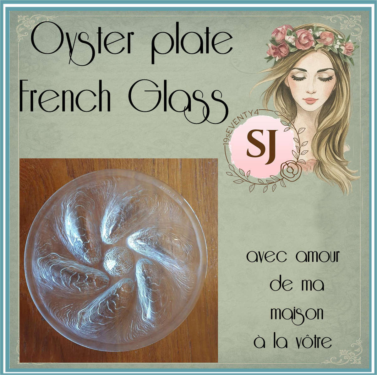 Vintage French round shaped Glass oyster plate / Sea Food Plate/tableware (01)