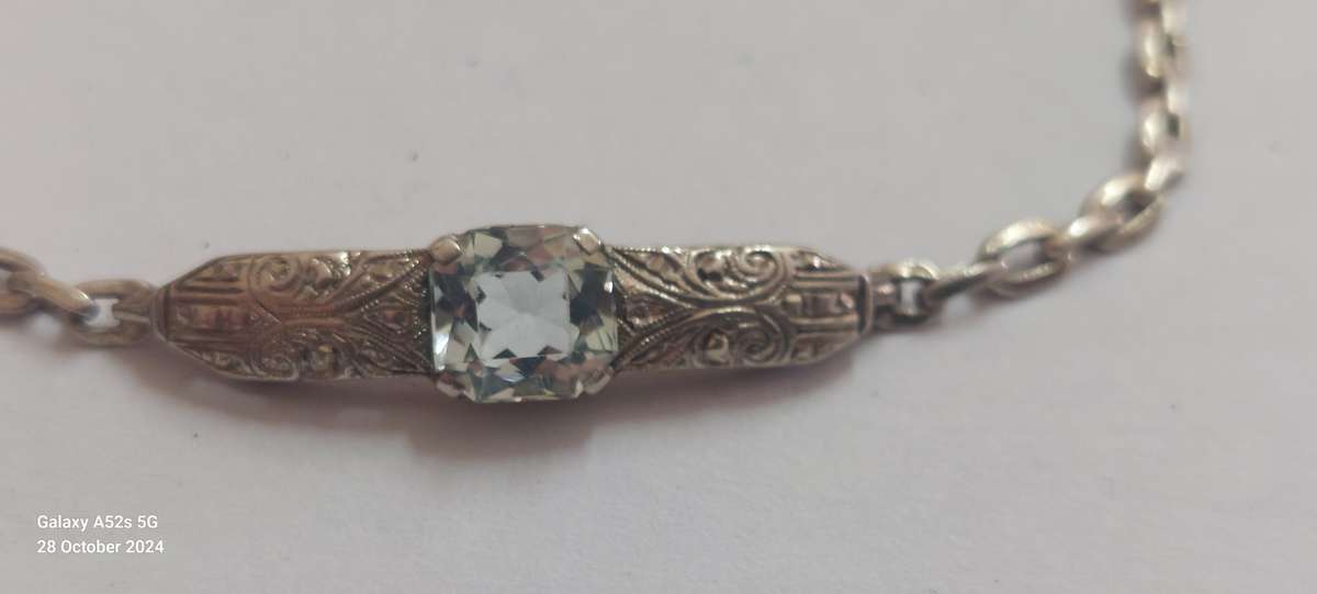 1920's Art Deco 935 sterling silver Aquamarine bracelet 6.1g Value R3500