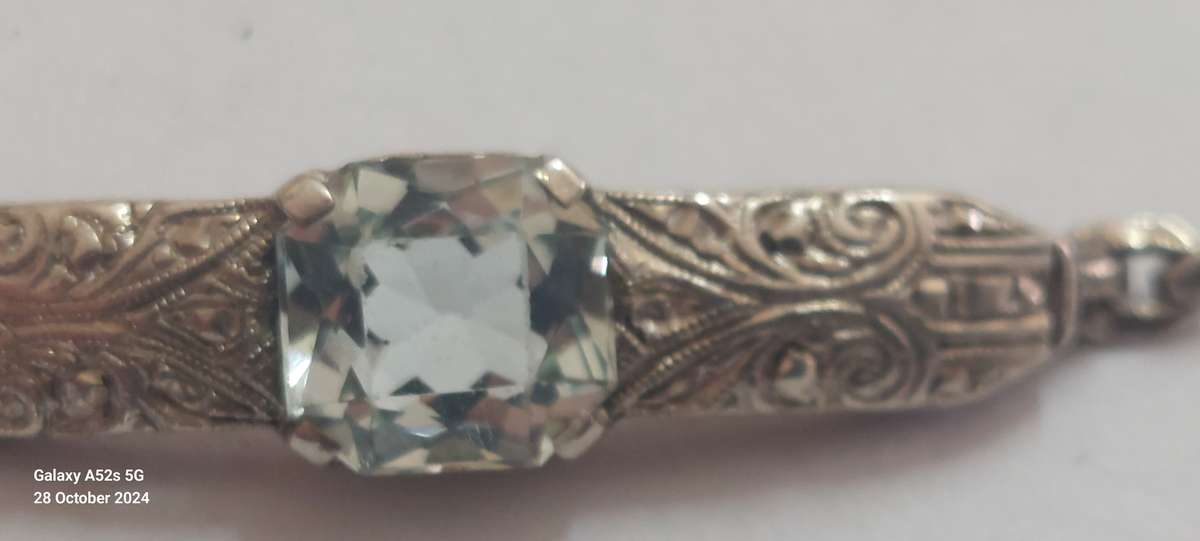 1920's Art Deco 935 sterling silver Aquamarine bracelet 6.1g Value R3500