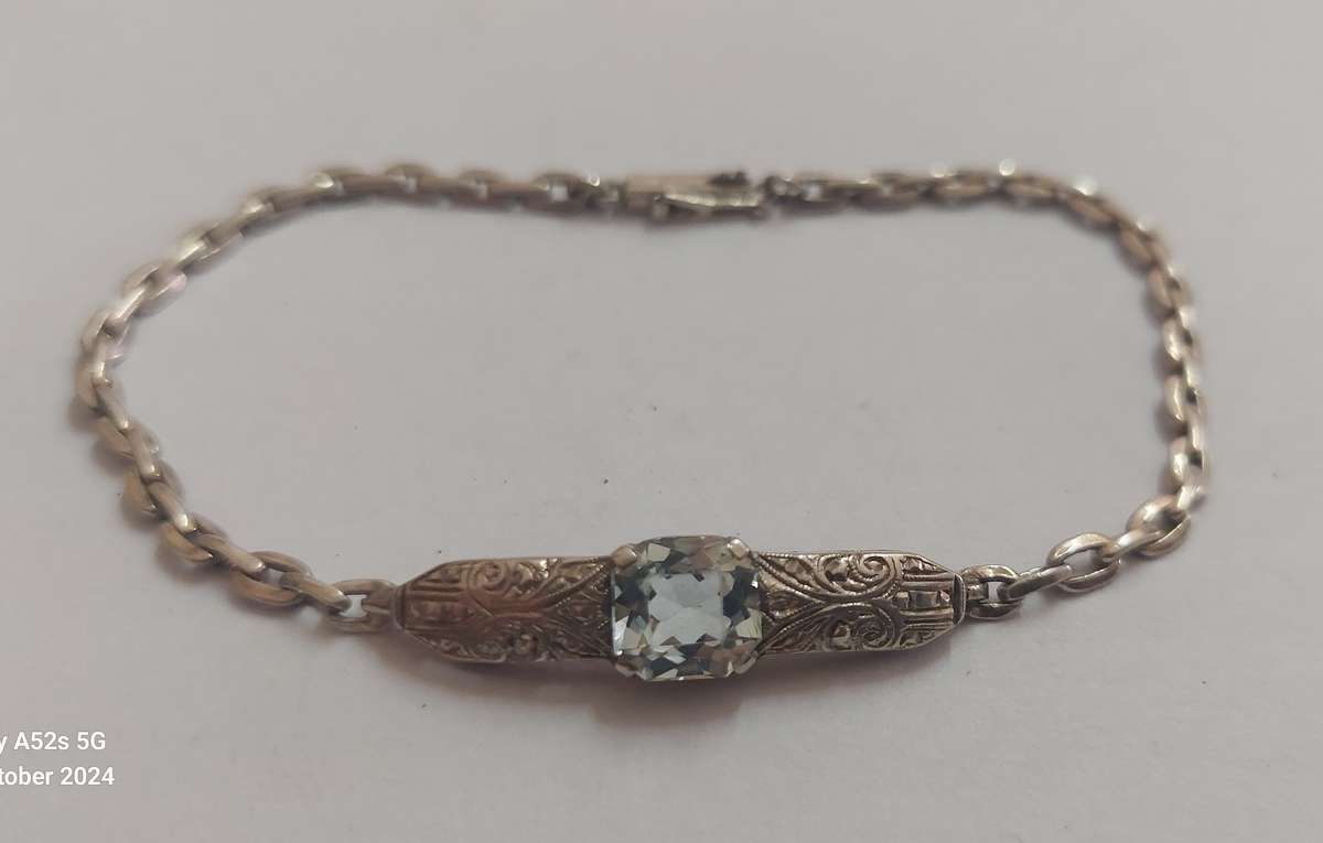 1920's Art Deco 935 sterling silver Aquamarine bracelet 6.1g Value R3500