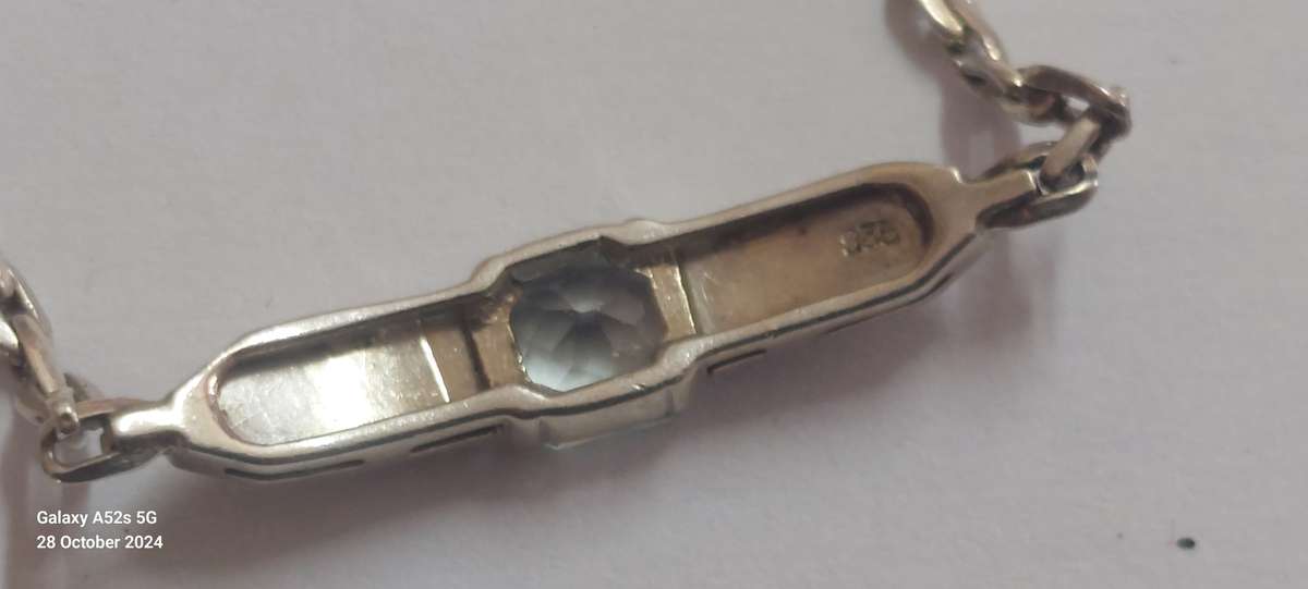 1920's Art Deco 935 sterling silver Aquamarine bracelet 6.1g Value R3500