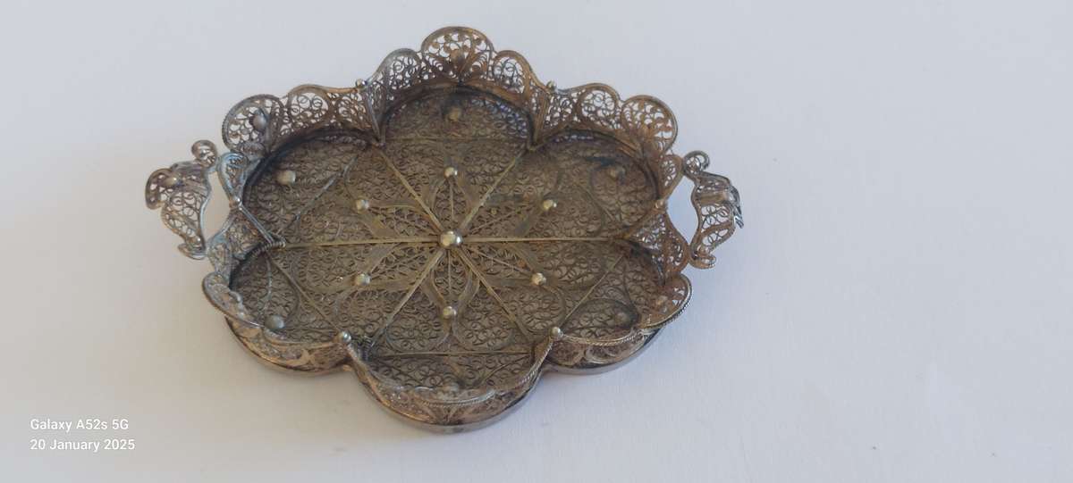 Victorian miniature filigree sterling silver tray 11.0g circa 1890's