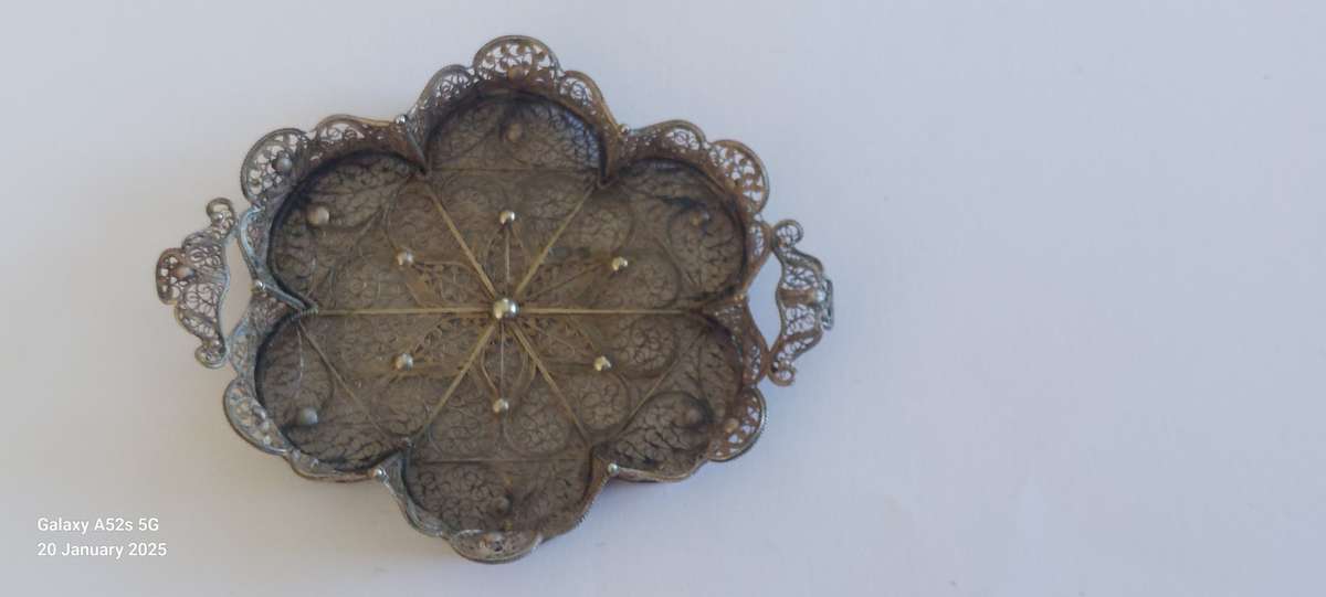 Victorian miniature filigree sterling silver tray 11.0g circa 1890's