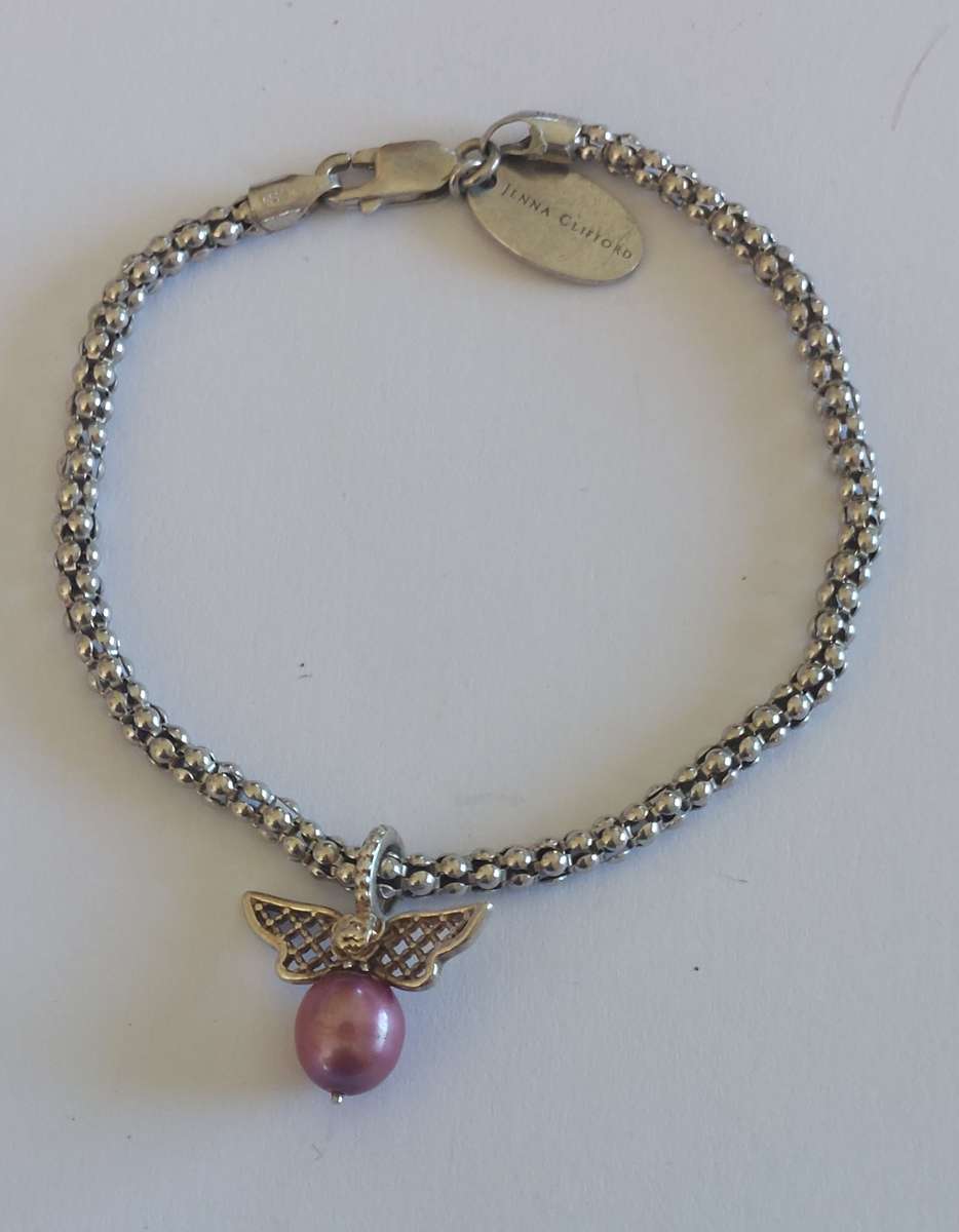 Rare Jenna Clifford sterling silver bracelet with pearl pendant 6.4g
