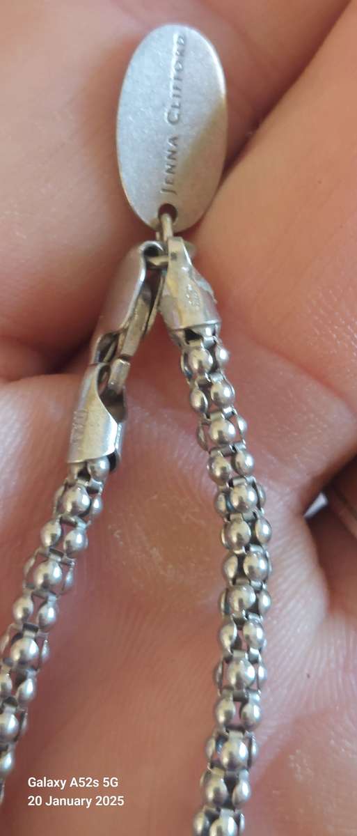 Rare Jenna Clifford sterling silver bracelet with pearl pendant 6.4g