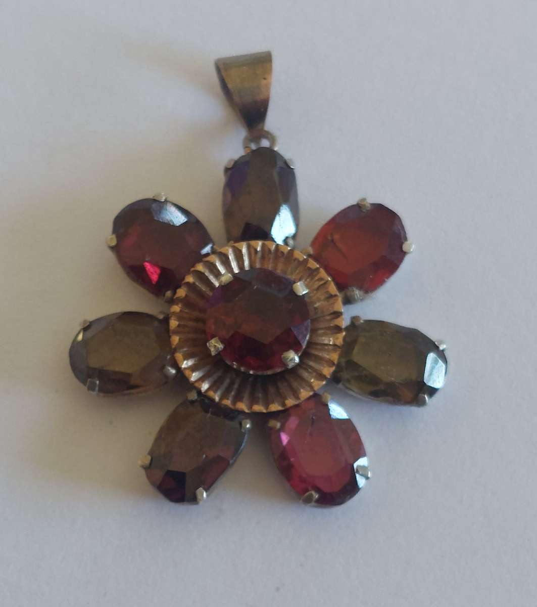 Amazing victorian sterling silver & 9ct gold multi garnet pendant 3.4g
