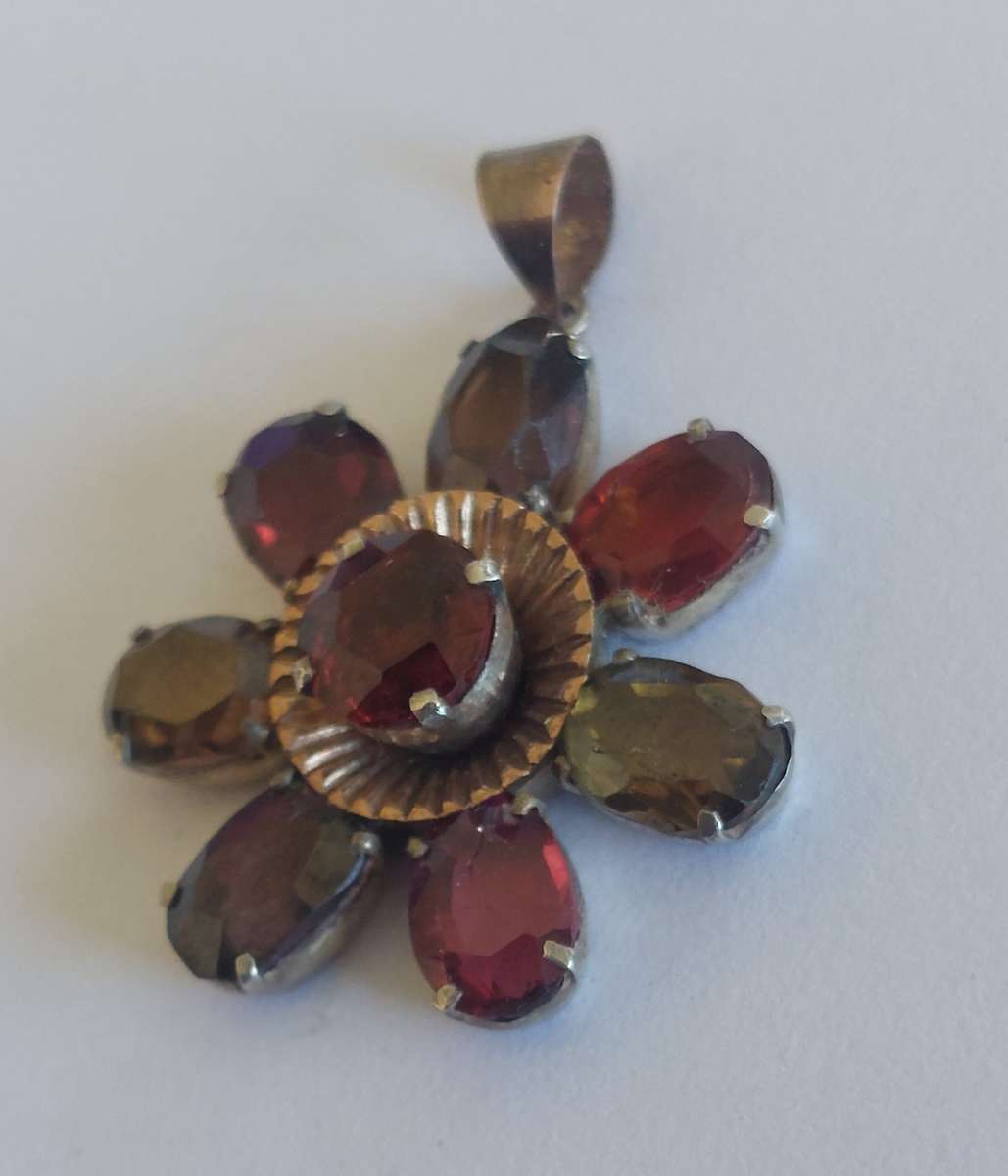 Amazing victorian sterling silver & 9ct gold multi garnet pendant 3.4g