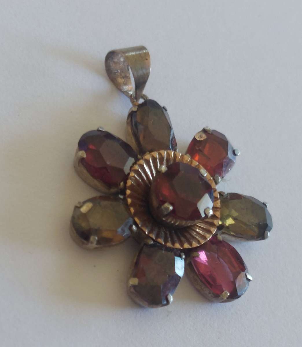 Amazing victorian sterling silver & 9ct gold multi garnet pendant 3.4g
