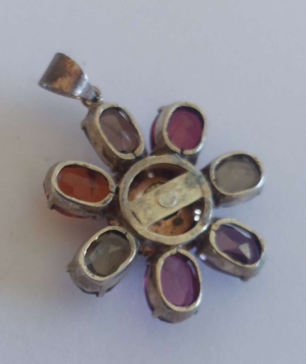 Amazing victorian sterling silver & 9ct gold multi garnet pendant 3.4g