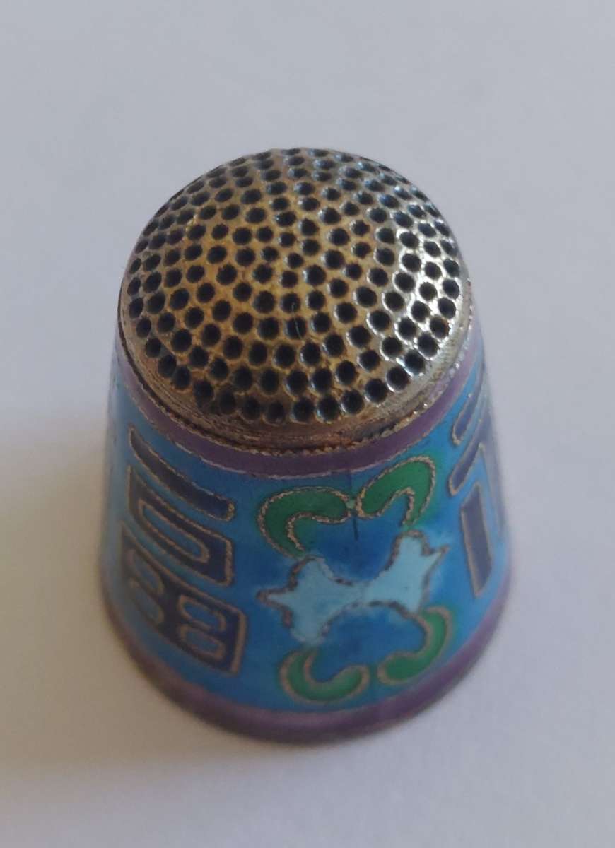 Amazing early 20th century Chinese enamel gilt sterling silver thimble 6.9g