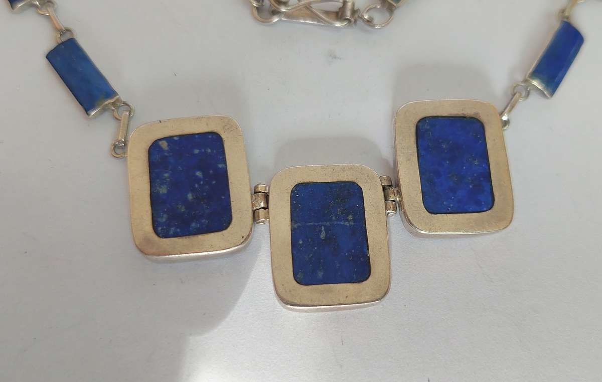 Amazing vintage Mexican 950 silver lapis lazuli necklace 19g