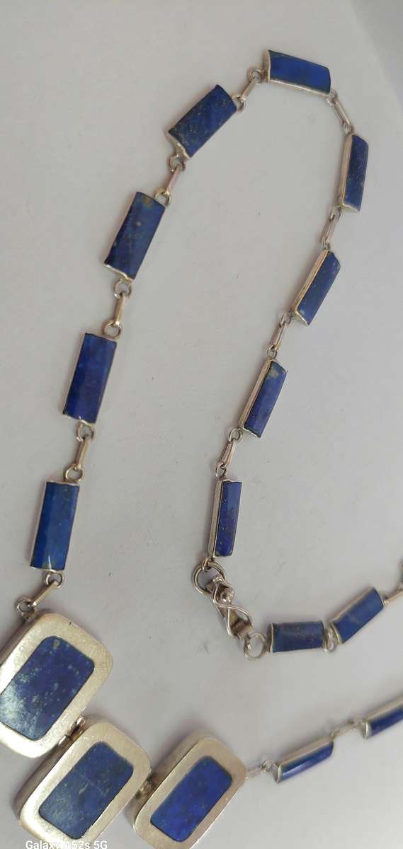 Amazing vintage Mexican 950 silver lapis lazuli necklace 19g