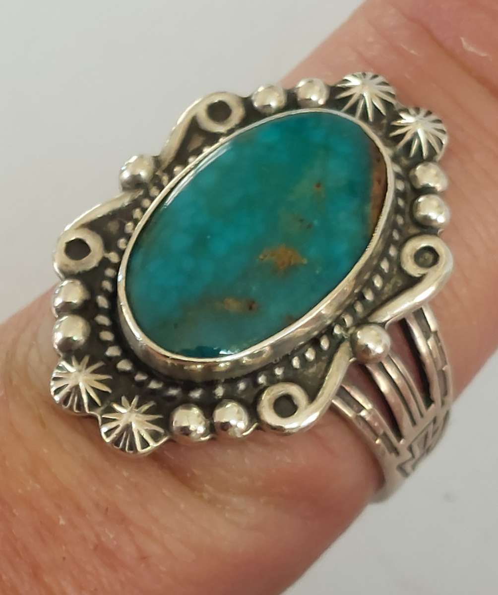 Rare vintage Sylvia Chee Navajo sterling silver turquoise ring circa 1970's 5.8g value R2500