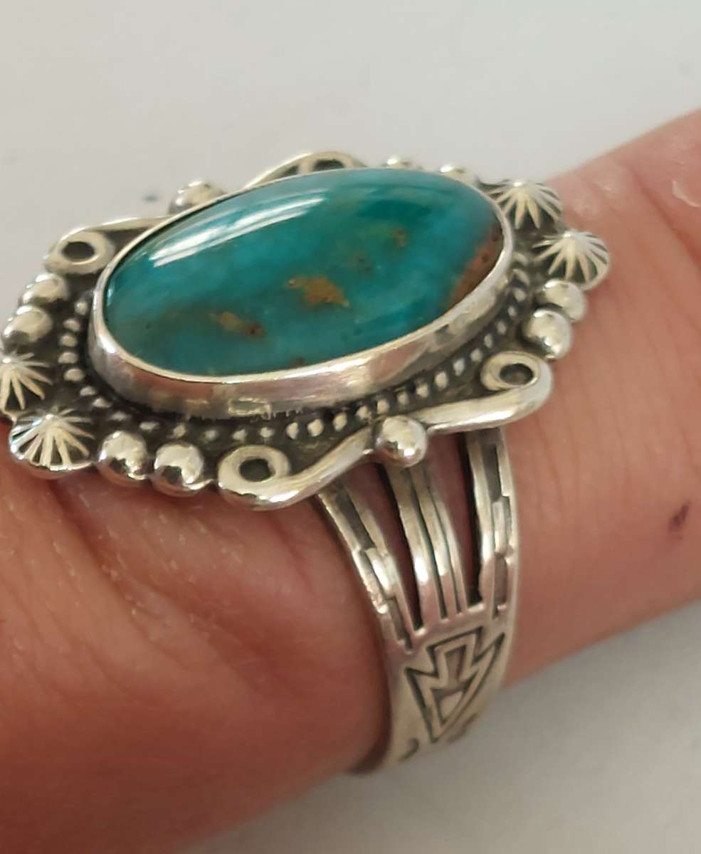 Rare vintage Sylvia Chee Navajo sterling silver turquoise ring circa 1970's 5.8g value R2500