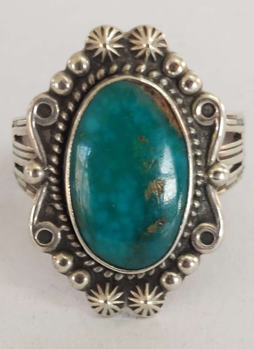 Rare vintage Sylvia Chee Navajo sterling silver turquoise ring circa 1970's 5.8g value R2500