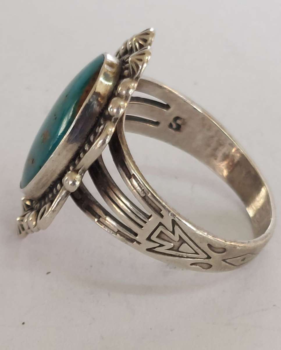 Rare vintage Sylvia Chee Navajo sterling silver turquoise ring circa 1970's 5.8g value R2500