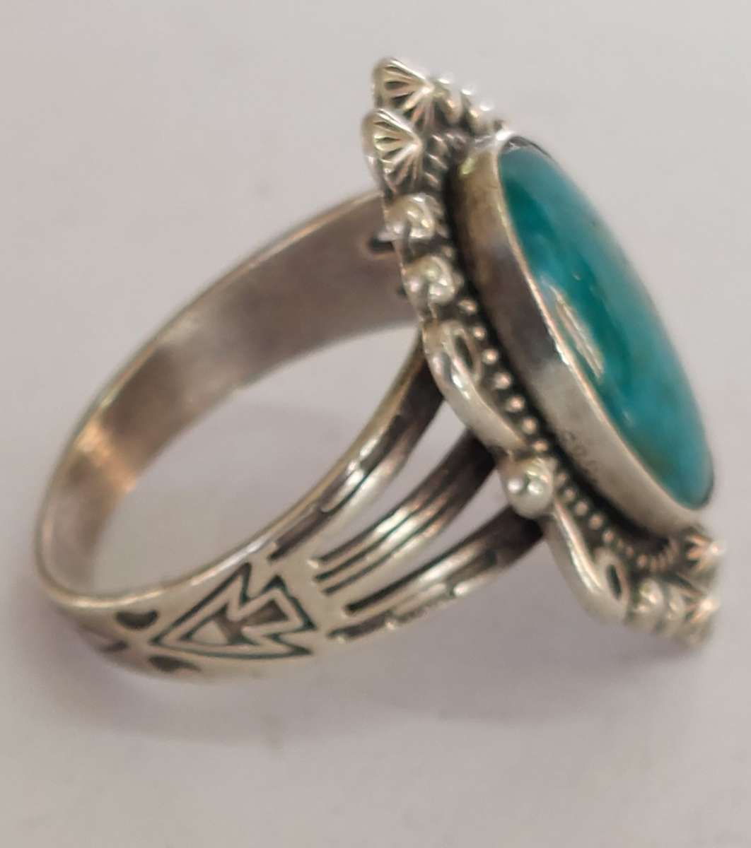 Rare vintage Sylvia Chee Navajo sterling silver turquoise ring circa 1970's 5.8g value R2500