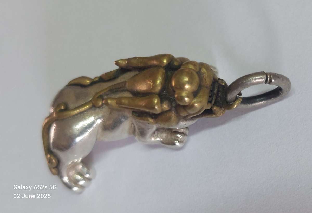 AMAZING!! vintage Chinese sterling silver & bronze fortune money dragon pendant 15.2g Value R1800