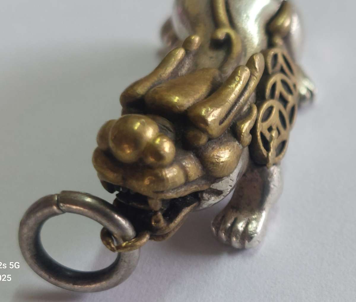 AMAZING!! vintage Chinese sterling silver & bronze fortune money dragon pendant 15.2g Value R1800