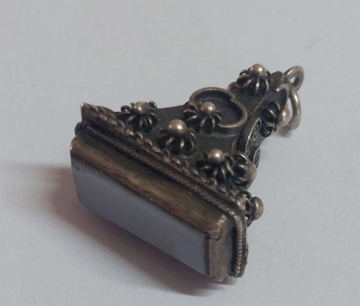 Rare 19th century Italian Etruscan revival 800 silver and stone charm 7.0g