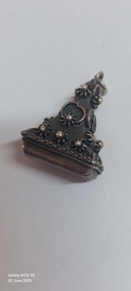 Rare 19th century Italian Etruscan revival 800 silver and stone charm 7.0g