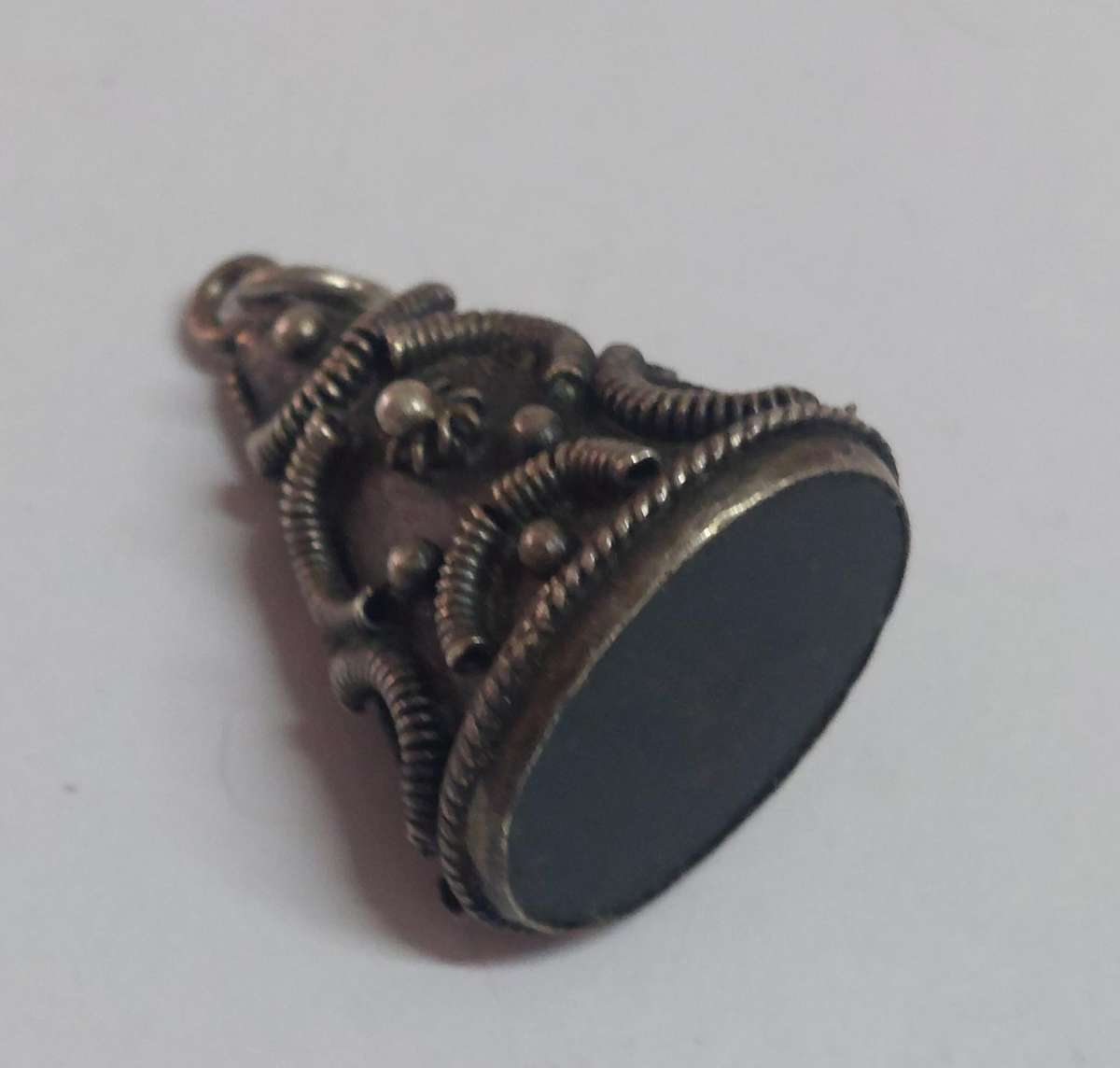 Rare 19th century Italian Etruscan revival 800 silver and stone charm 6.2g