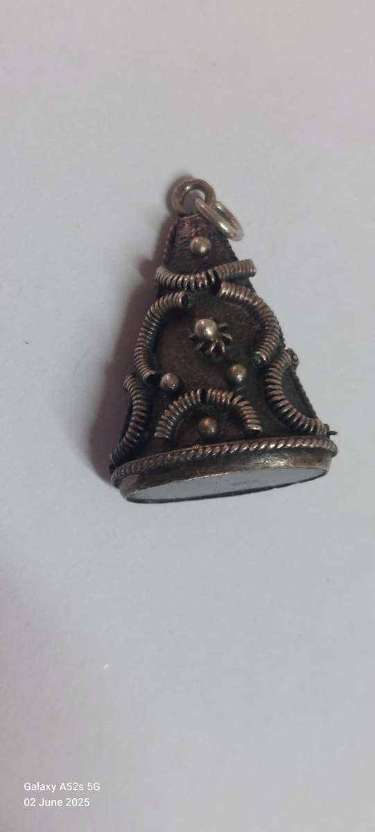 Rare 19th century Italian Etruscan revival 800 silver and stone charm 6.2g