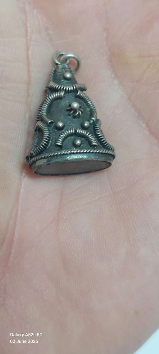 Rare 19th century Italian Etruscan revival 800 silver and stone charm 6.2g