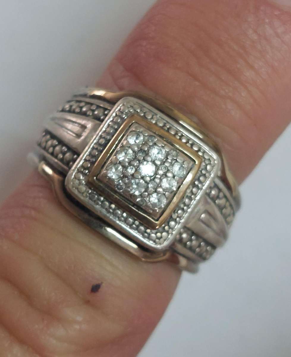 Amazing!! Vintage sterling silver & 9ct gold diamond ring 6.4g WOW!!