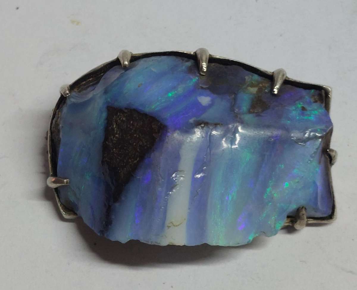 Amazing rare large sterling silver rough opal brooch 16.5g