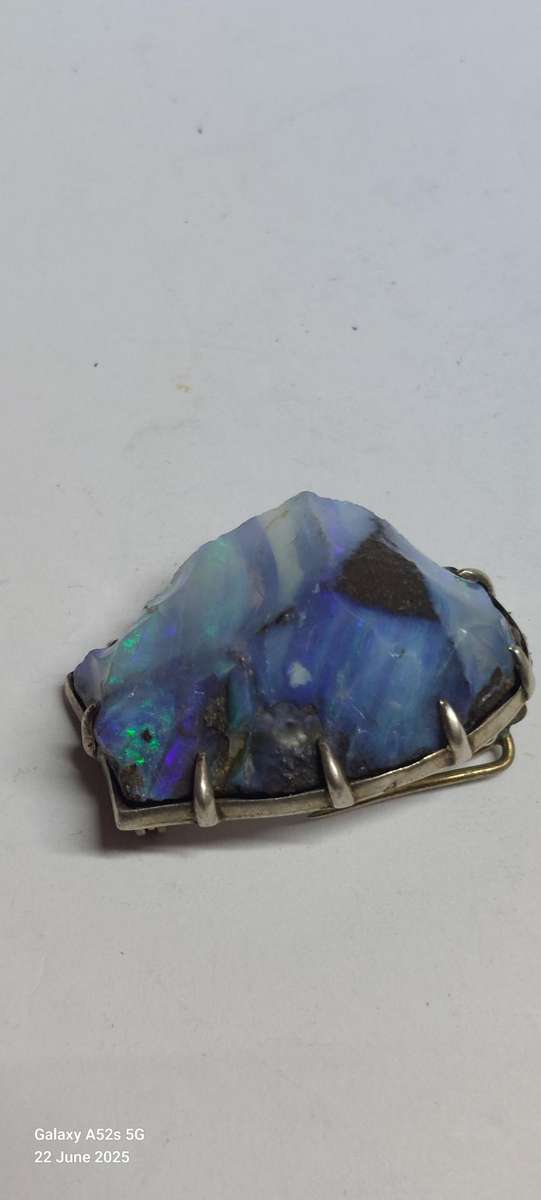Amazing rare large sterling silver rough opal brooch 16.5g