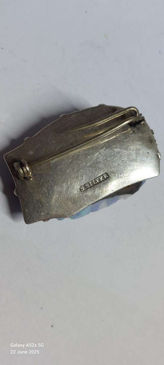 Amazing rare large sterling silver rough opal brooch 16.5g