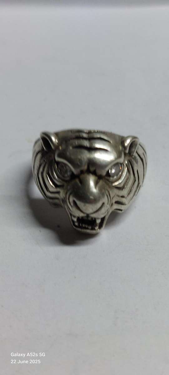 Magnificent large sterling silver cz tiger ring 12.7g