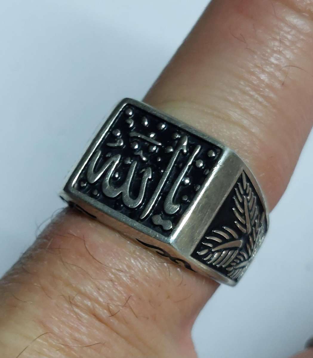 Vintage enamel sterling silver Arabic prayer ring 6.4g