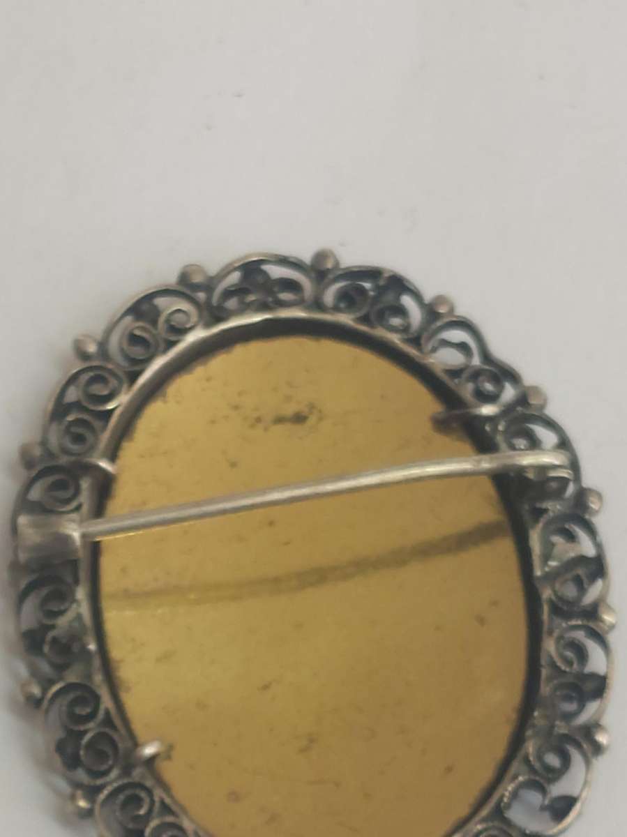 Antique 800 silver brooch, enamel portrait of Pauline Bonaparte 7.9g