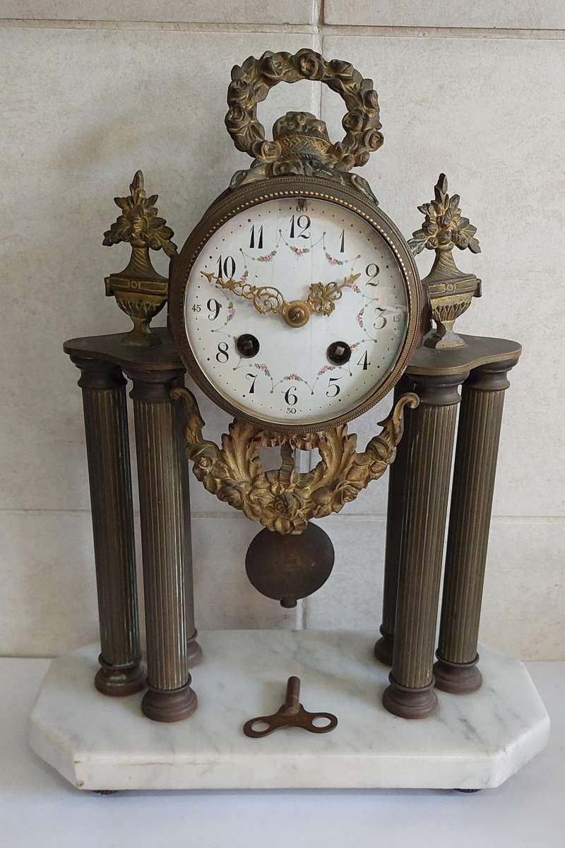 Antique French St Marti brass & marble mantle clock circa 1890's Value R2950