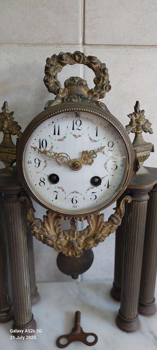 Antique French St Marti brass & marble mantle clock circa 1890's Value R2950