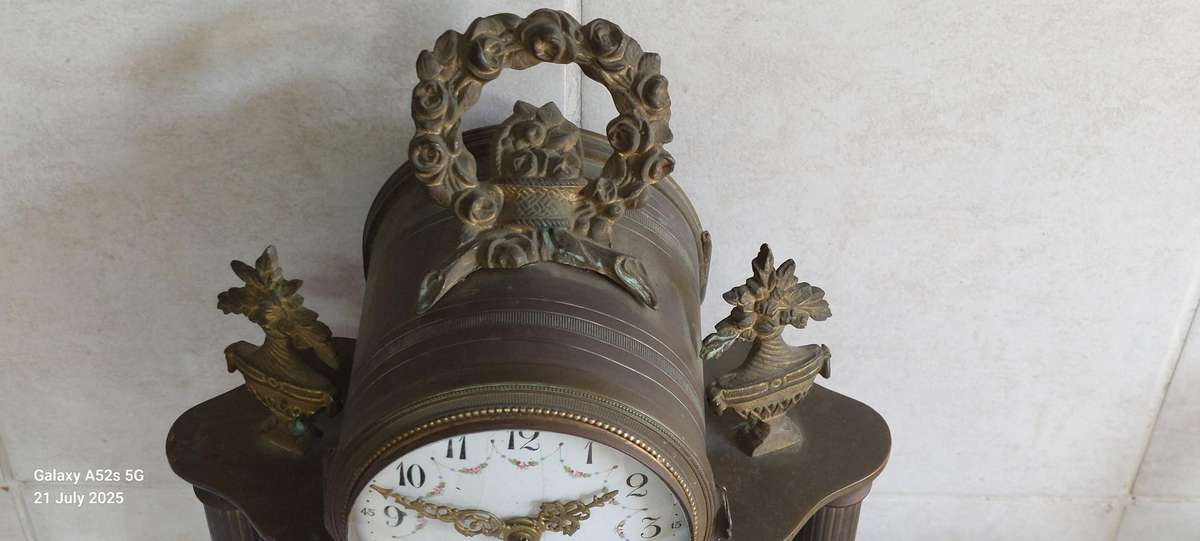Antique French St Marti brass & marble mantle clock circa 1890's Value R2950