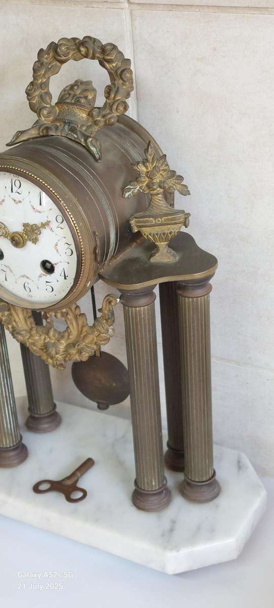 Antique French St Marti brass & marble mantle clock circa 1890's Value R2950