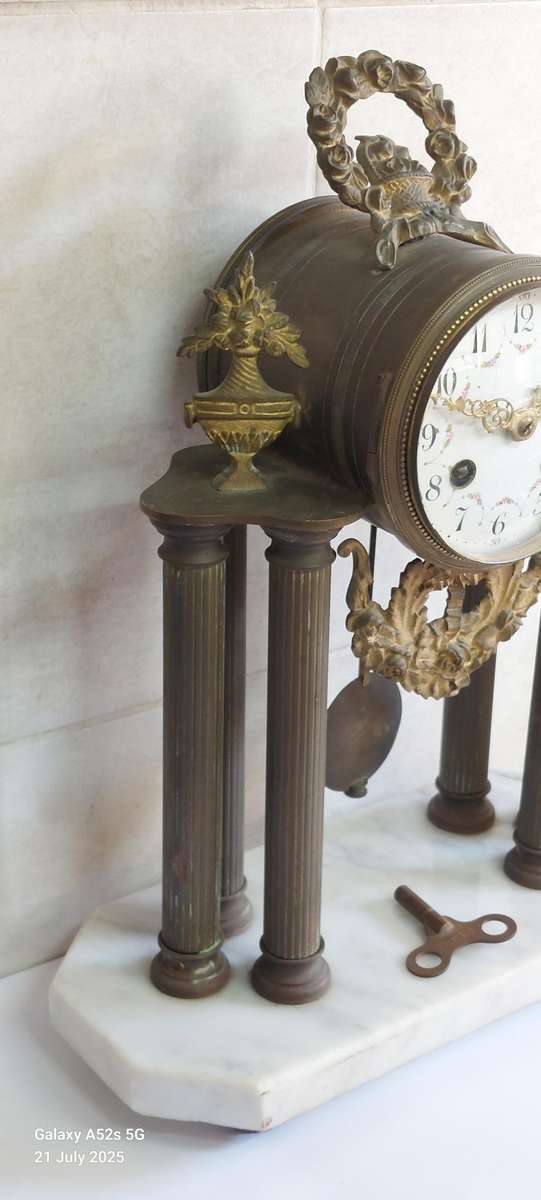 Antique French St Marti brass & marble mantle clock circa 1890's Value R2950