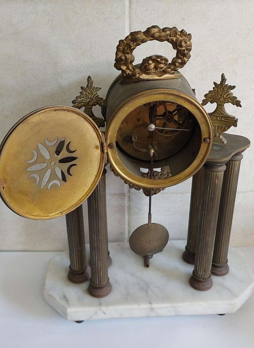 Antique French St Marti brass & marble mantle clock circa 1890's Value R2950
