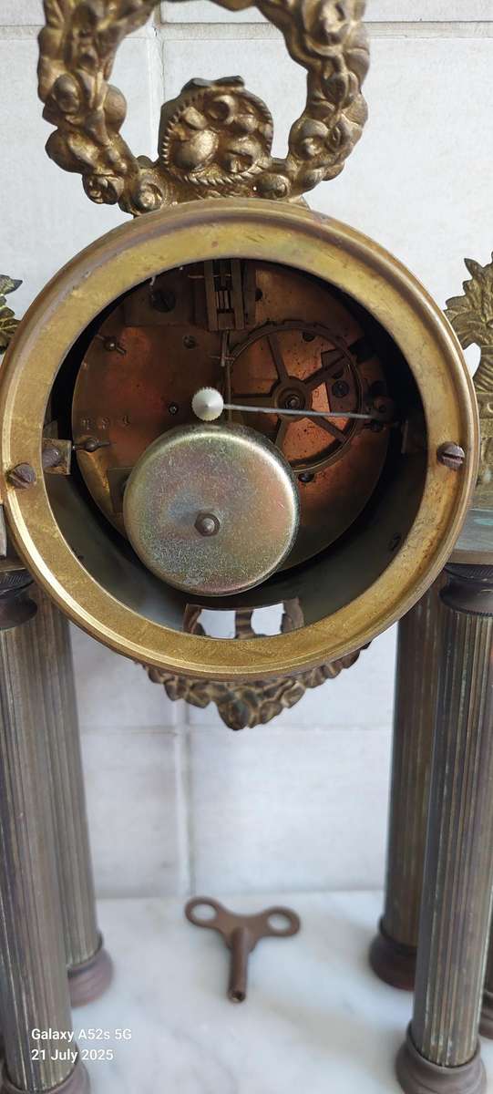 Antique French St Marti brass & marble mantle clock circa 1890's Value R2950