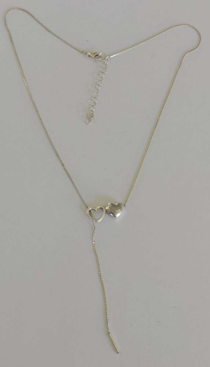 Gorgeous vintage sterling silver double heart necklace 4.9g