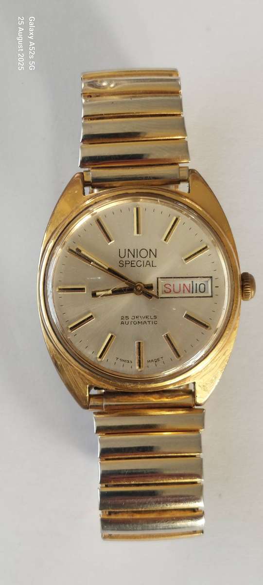 Wow!! Vintage 25 jewel Union Special automatic gold plated watch 100% working!!