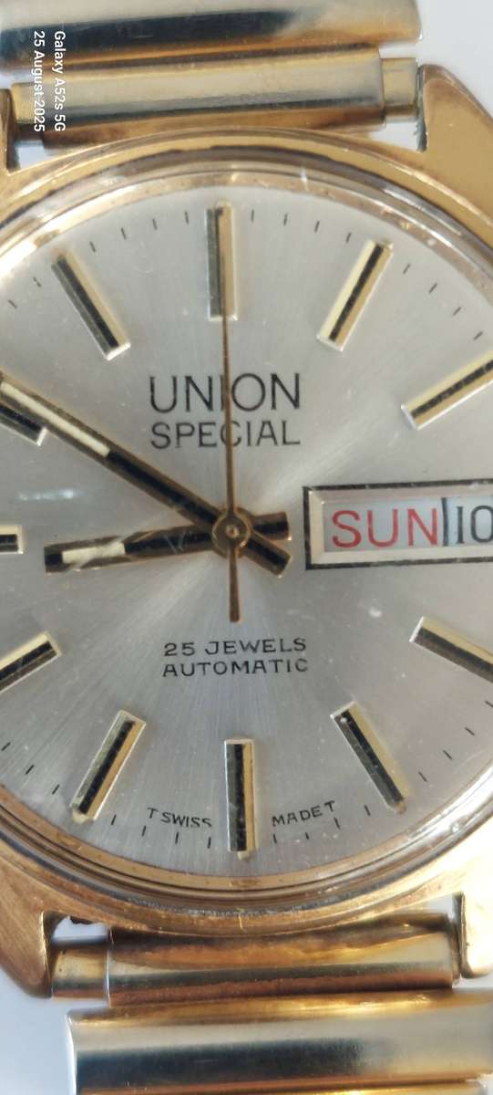 Wow!! Vintage 25 jewel Union Special automatic gold plated watch 100% working!!