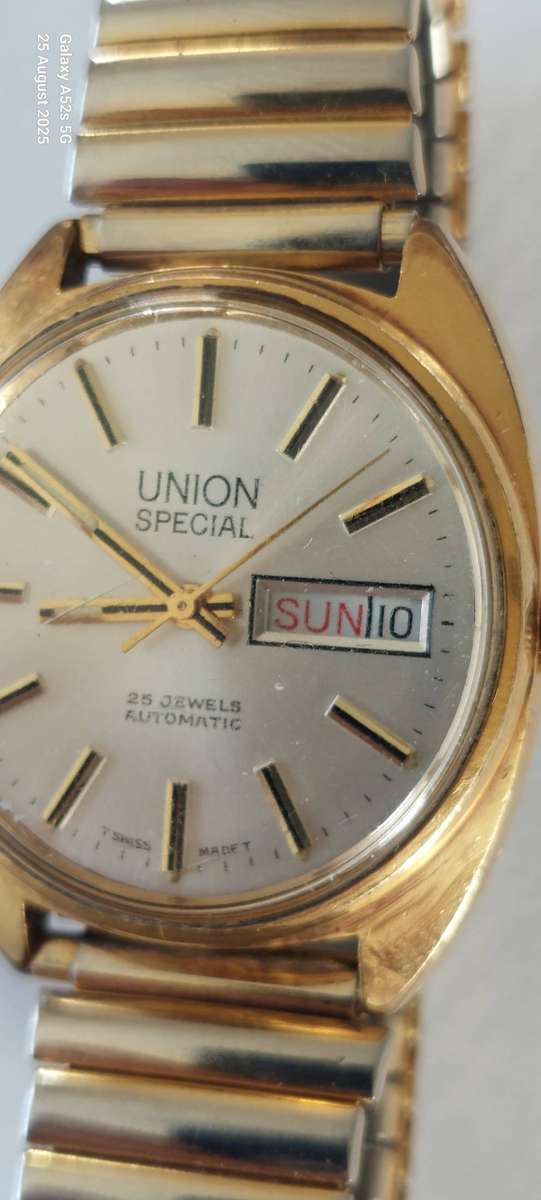 Wow!! Vintage 25 jewel Union Special automatic gold plated watch 100% working!!