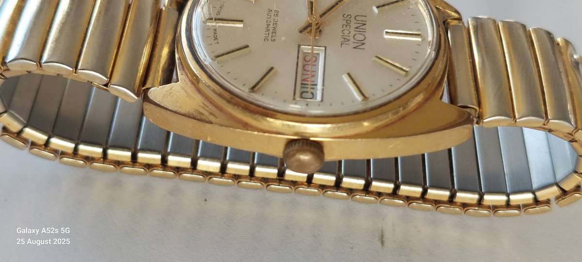 Wow!! Vintage 25 jewel Union Special automatic gold plated watch 100% working!!